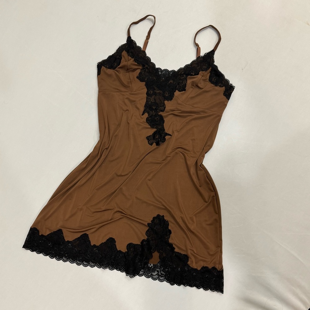 Brown Dress with black lace